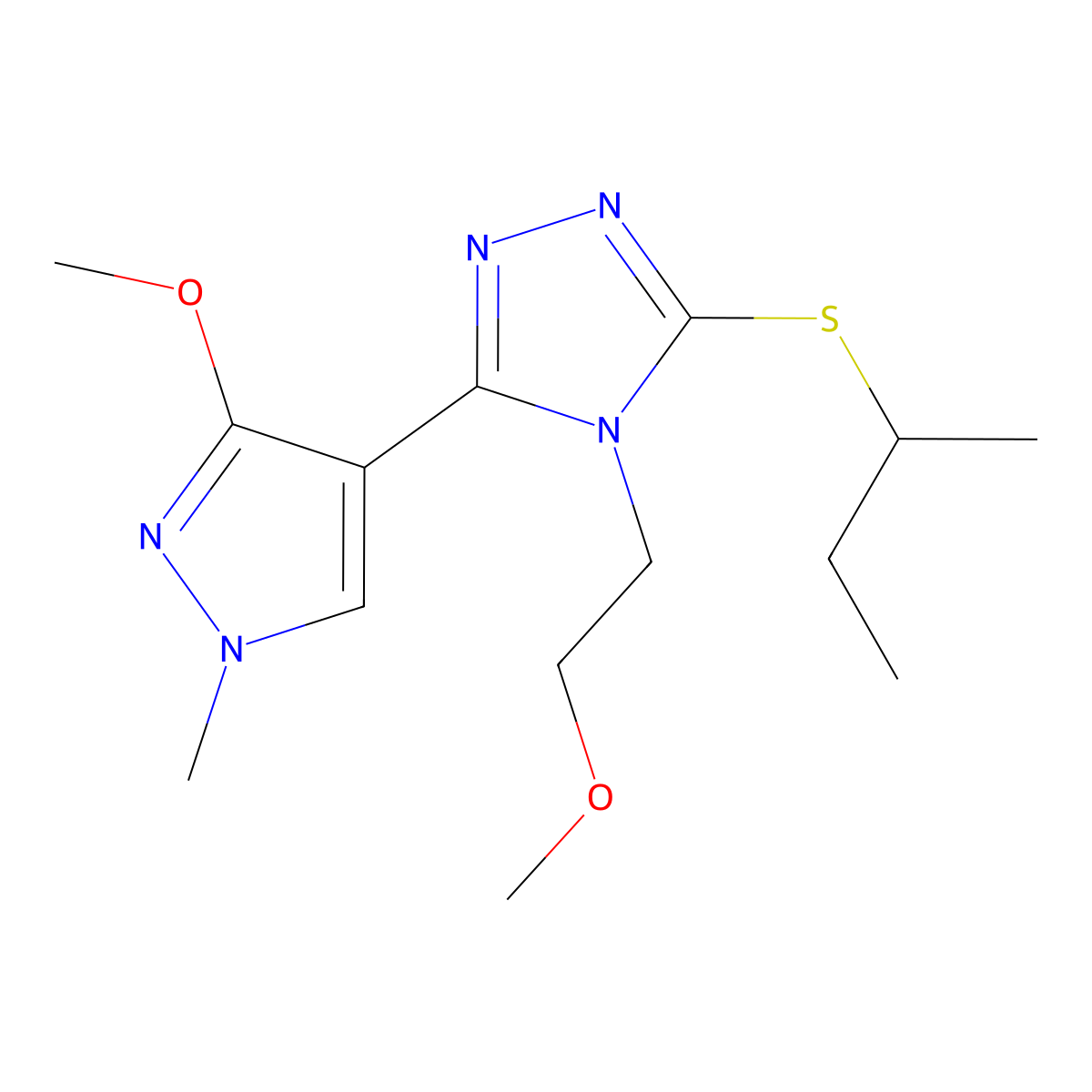 3-(sec-butylthio)-5-(3-methoxy-1-methyl-1H-pyrazol-4-yl)-4-(2-methoxyethyl)-4H-1,2,4-triazole molecular structure, CAS 1014095-76-1