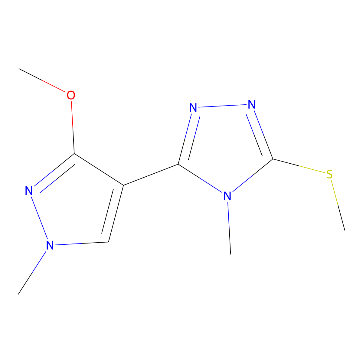 3-(3-methoxy-1-methyl-1H-pyrazol-4-yl)-4-methyl-5-(methylsulfanyl)-4H-1,2,4-triazole molecular structure, CAS 1014096-00-4