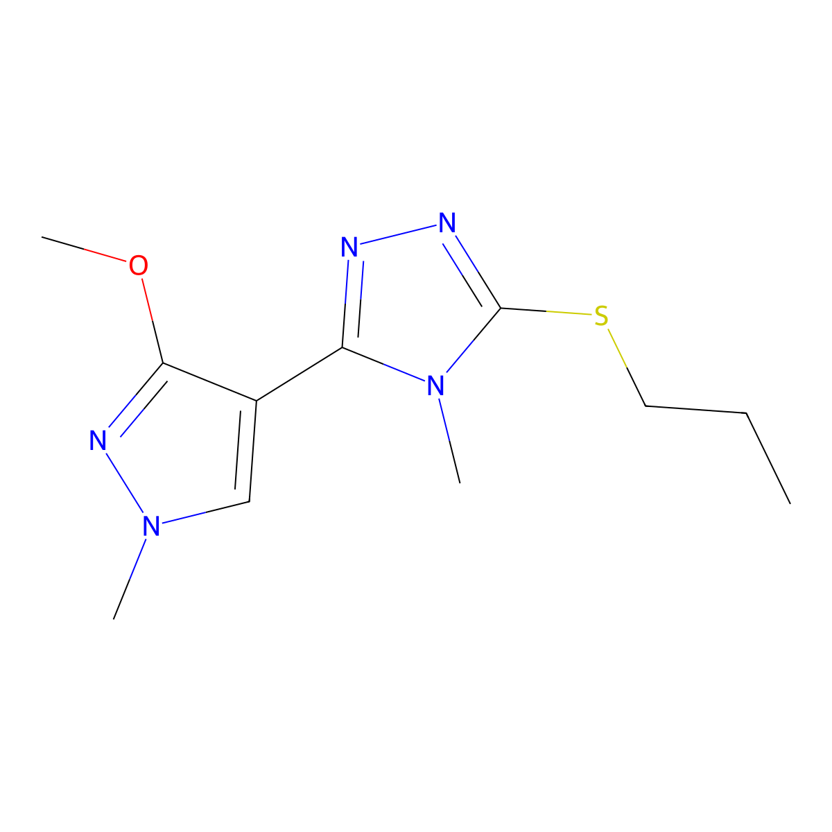 3-(3-methoxy-1-methyl-1H-pyrazol-4-yl)-4-methyl-5-(propylthio)-4H-1,2,4-triazole molecular structure, CAS 1014096-13-9