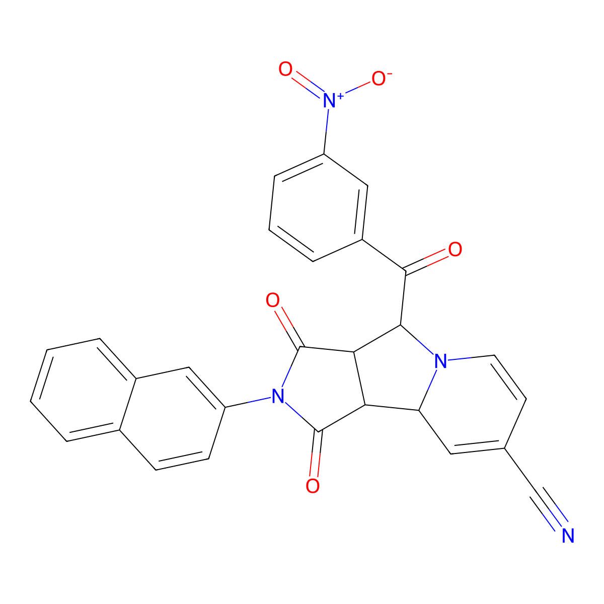 (3aS,4R,9aS,9bR)-2-(naphthalen-2-yl)-4-[(3-nitrophenyl)carbonyl]-1,3-dioxo-2,3,3a,4,9a,9b-hexahydro-1H-pyrrolo[3,4-a]indolizine-8-carbonitrile molecular structure, CAS 1014100-87-8
