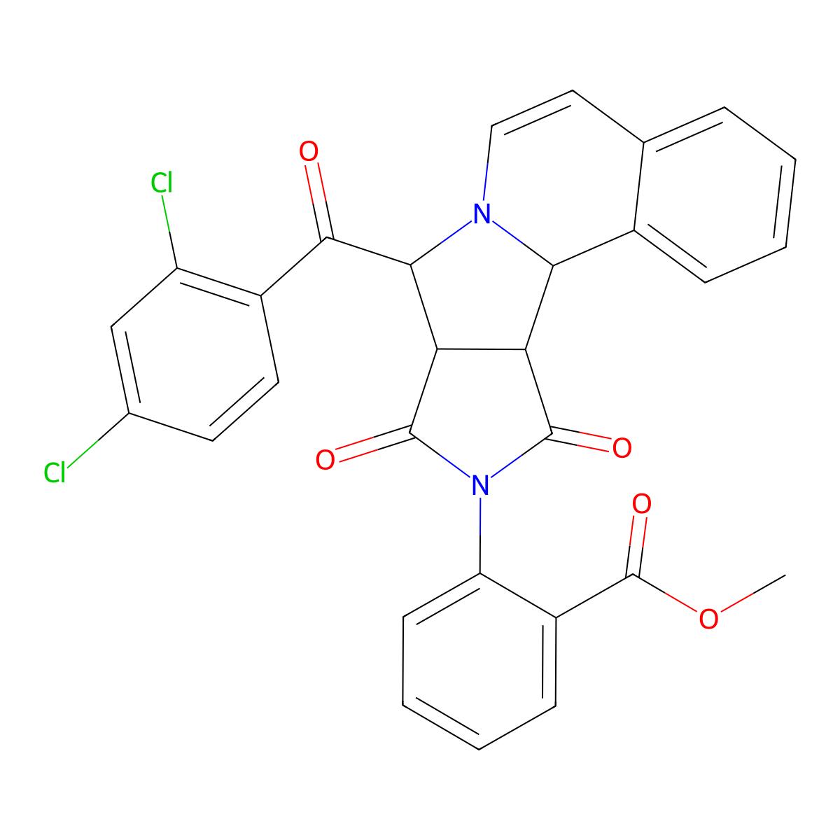 methyl 2-[(11S,12R,16S)-11-(2,4-dichlorobenzoyl)-13,15-dioxo-10,14-diazatetracyclo[8.6.0.02,7.012,16]hexadeca-2,4,6,8-tetraen-14-yl]benzoate molecular structure, CAS 1014101-31-5