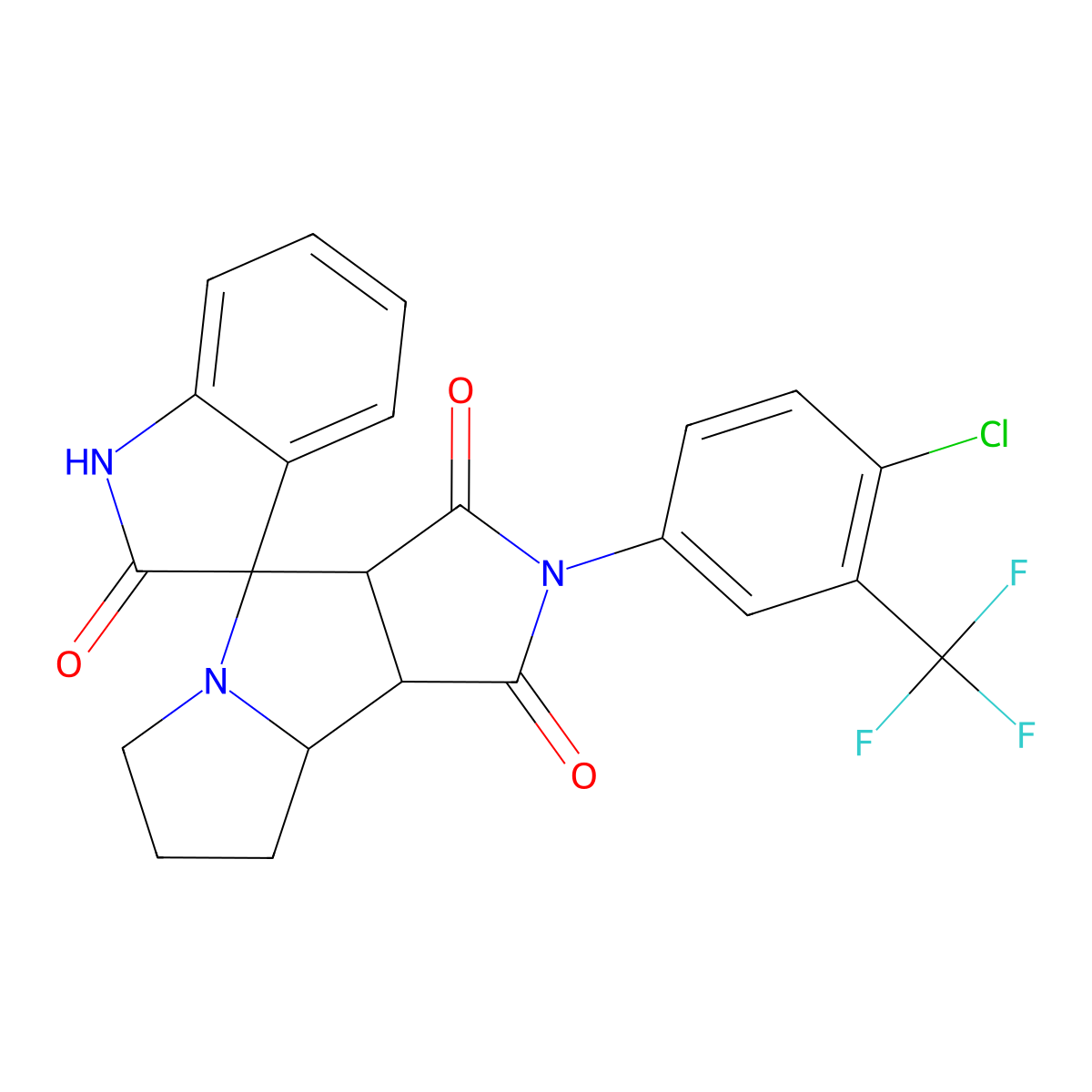 (3S,3'aR,8'aS,8'bS)-2'-[4-chloro-3-(trifluoromethyl)phenyl]spiro[1H-indole-3,4'-3a,6,7,8,8a,8b-hexahydropyrrolo[3,4-a]pyrrolizine]-1',2,3'-trione molecular structure, CAS 1014101-73-5