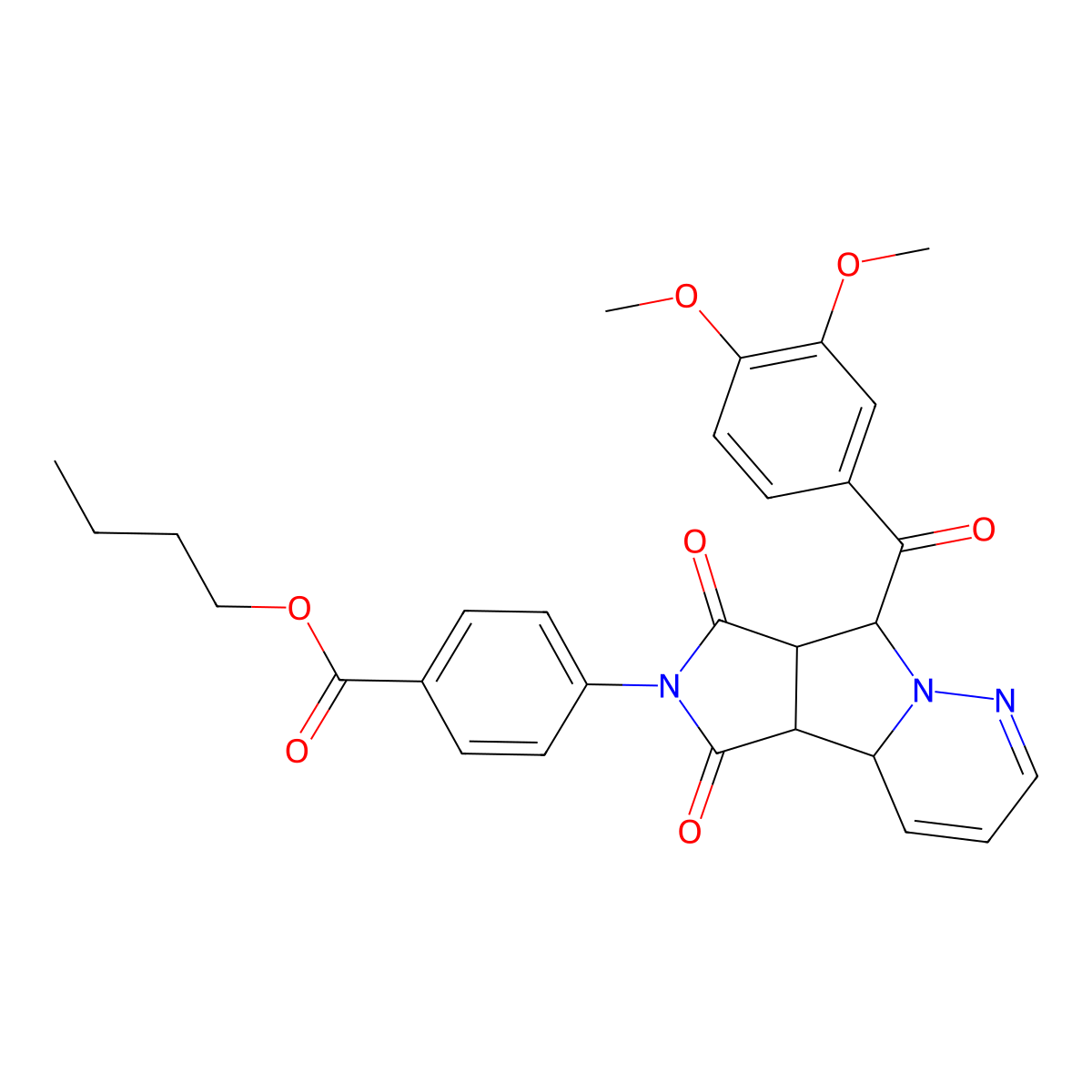 butyl 4-[(1R,2S,6R,7S)-7-(3,4-dimethoxybenzoyl)-3,5-dioxo-4,8,9-triazatricyclo[6.4.0.02,6]dodeca-9,11-dien-4-yl]benzoate molecular structure, CAS 1014102-20-5