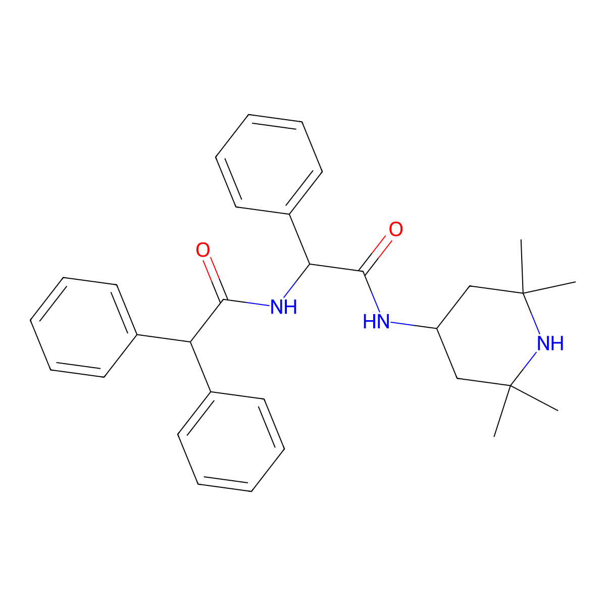 (2R)-2-[(diphenylacetyl)amino]-2-phenyl-N-(2,2,6,6-tetramethylpiperidin-4-yl)ethanamide molecular structure, CAS 1014103-51-5