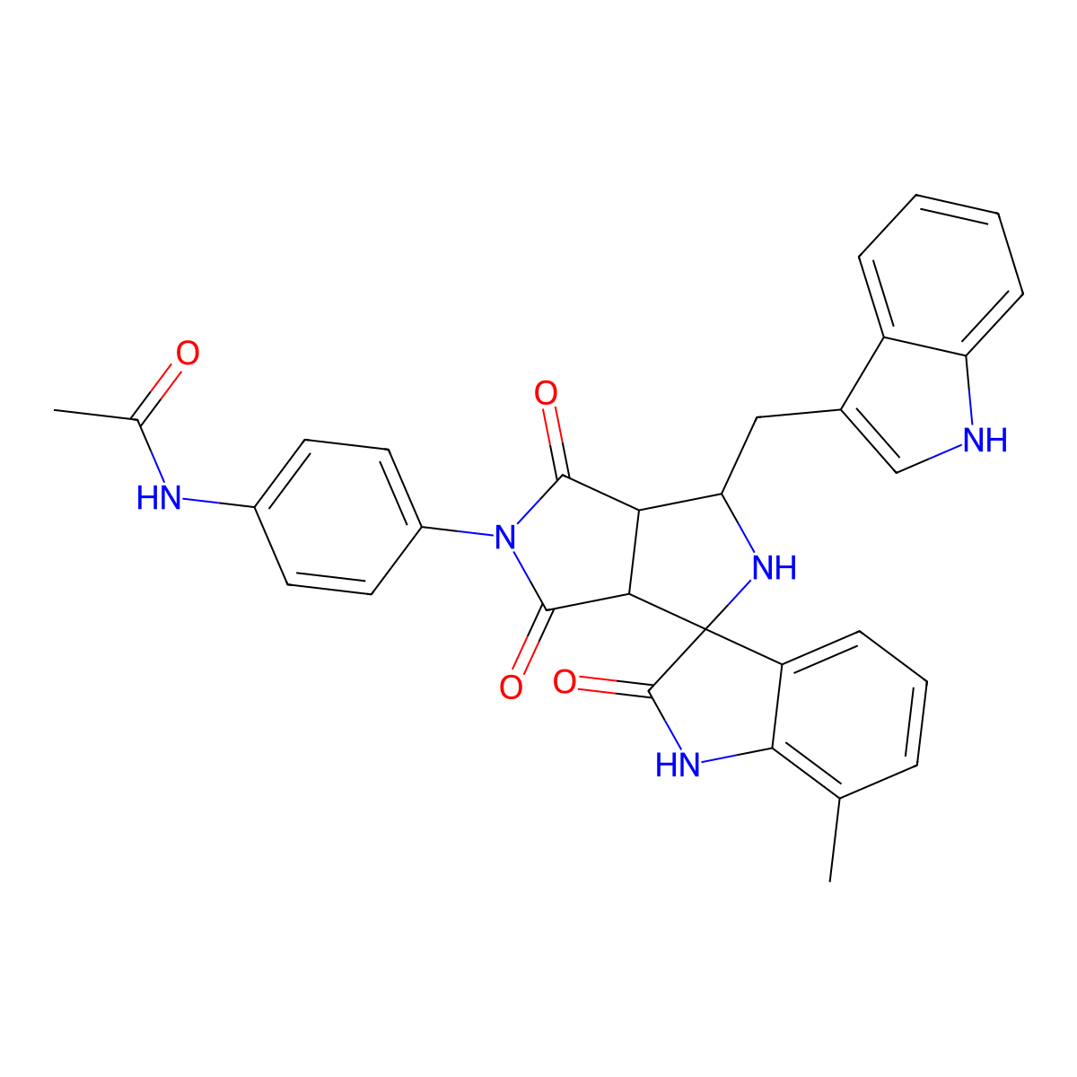 N-[4-[(3aR,6aS)-1-(1H-indol-3-ylmethyl)-7'-methyl-2',4,6-trioxospiro[1,2,3a,6a-tetrahydropyrrolo[3,4-c]pyrrole-3,3'-1H-indole]-5-yl]phenyl]acetamide molecular structure, CAS 1014106-26-3