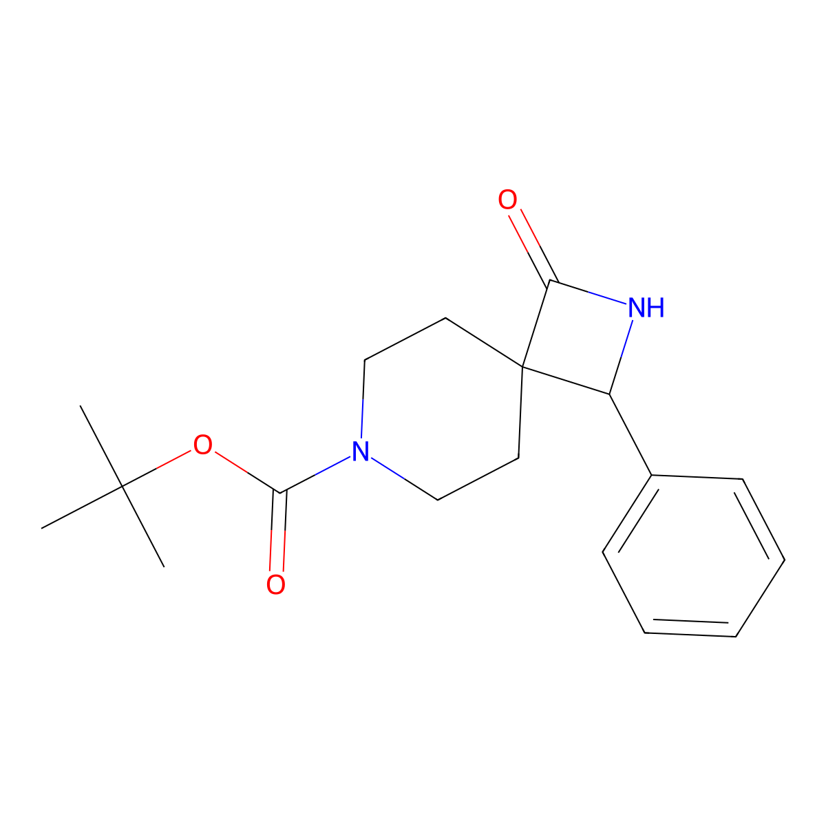 Tert-butyl 1-oxo-3-phenyl-2,7-diazaspiro[3.5]nonane-7-carboxylate molecular structure, CAS 1014114-59-0