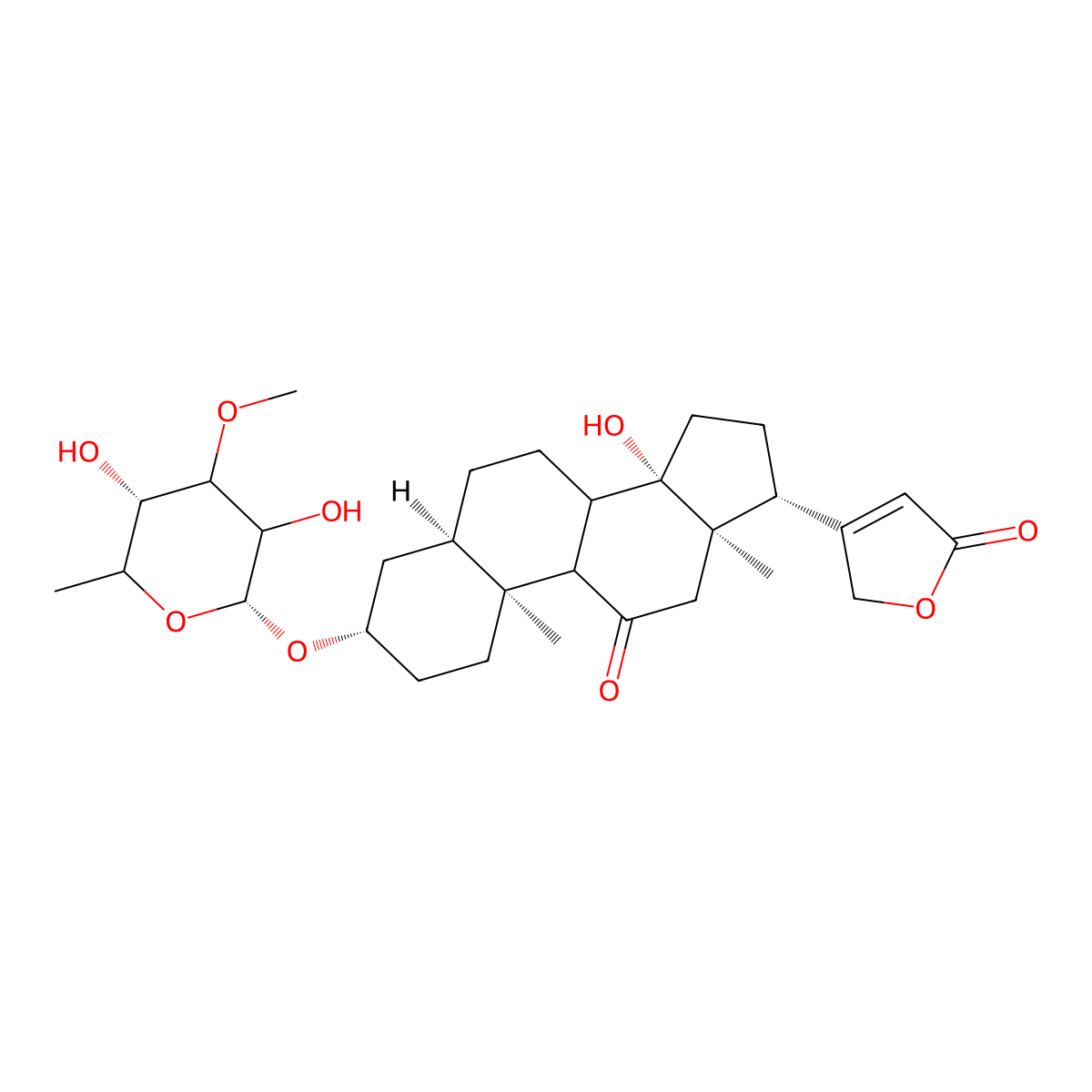 5-beta-Card-20(22)-enolide, 3-beta-((6-deoxy-3-O-methylgalactopyranosyl)oxy)-14-hydroxy-11-oxo- molecular structure, CAS 101418-20-6