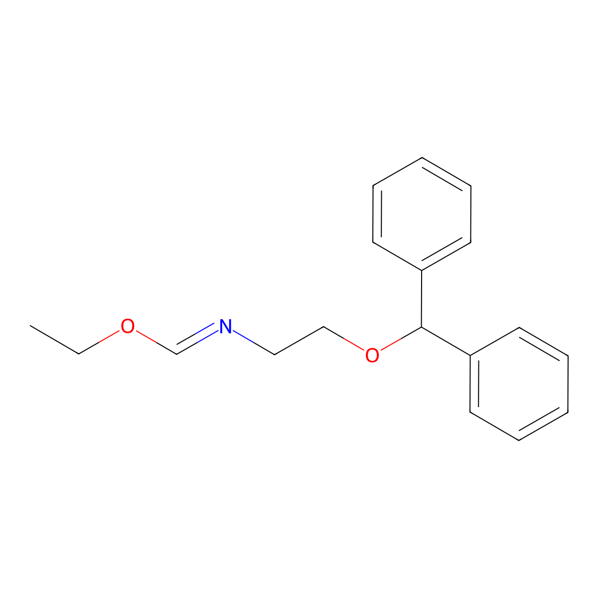 Ethylamine, 2-(diphenylmethoxy)-N-(ethoxymethylene)- molecular structure, CAS 101418-32-0