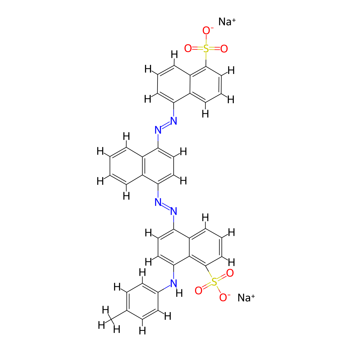 1-Naphthalenesulfonic acid, 8-((4-methylphenyl)amino)-5-(2-(4-(2-(5-sulfo-1-naphthalenyl)diazenyl)-1-naphthalenyl)diazenyl)-, sodium salt (1:2) molecular structure, CAS 10142-78-6