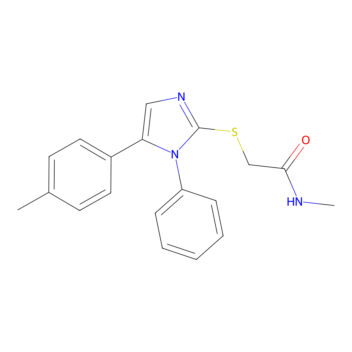 N-methyl-2-((1-phenyl-5-(p-tolyl)-1H-imidazol-2-yl)thio)acetamide molecular structure, CAS 1014246-29-7