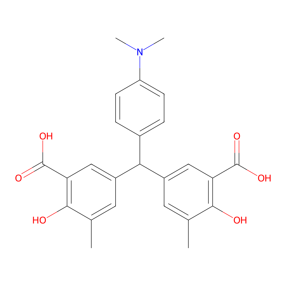 Benzoic acid, 3,3'-((4-(dimethylamino)phenyl)methylene)bis(6-hydroxy-5-methyl- molecular structure, CAS 10143-03-0