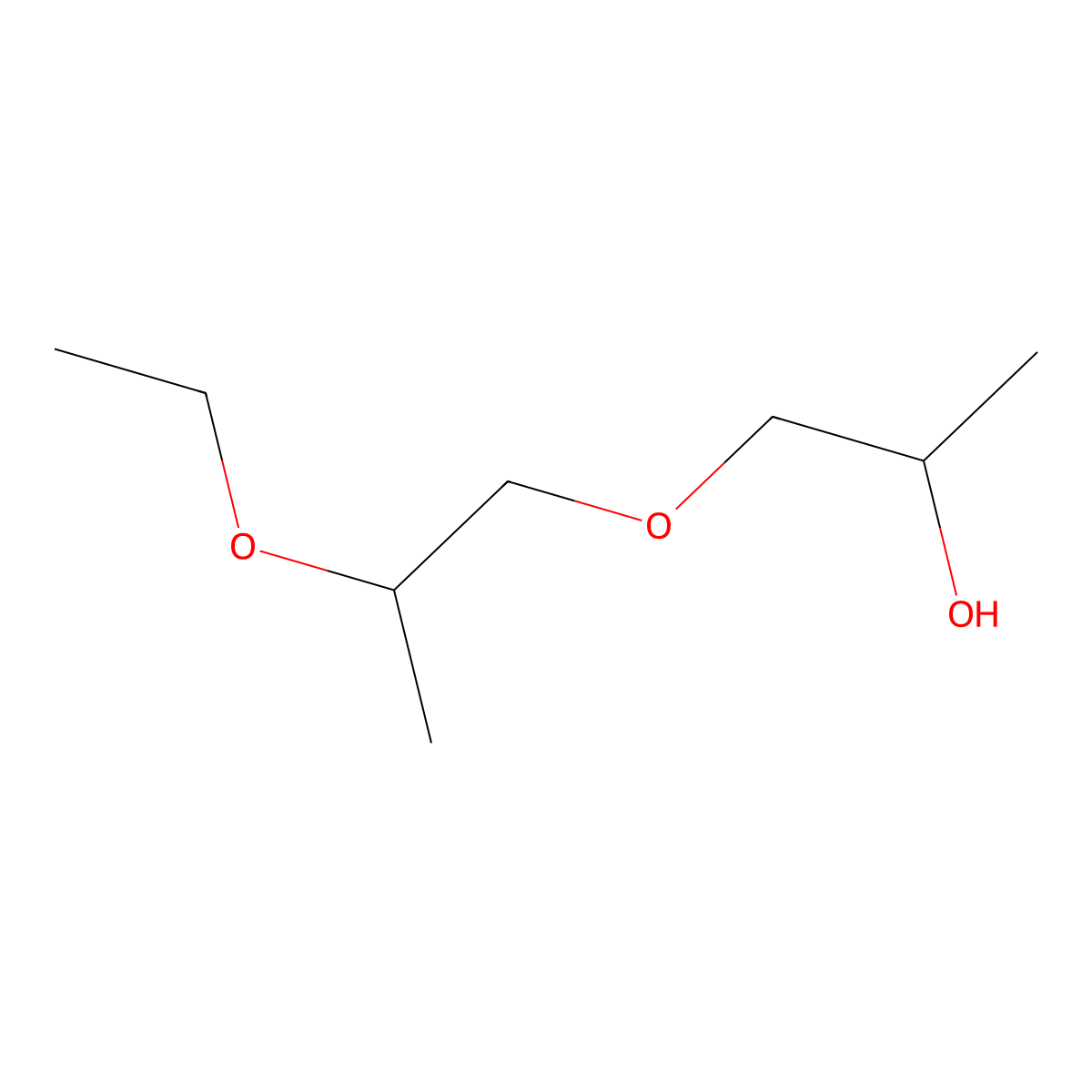 Dipropylene glycol monoethyl ether molecular structure, CAS 10143-32-5
