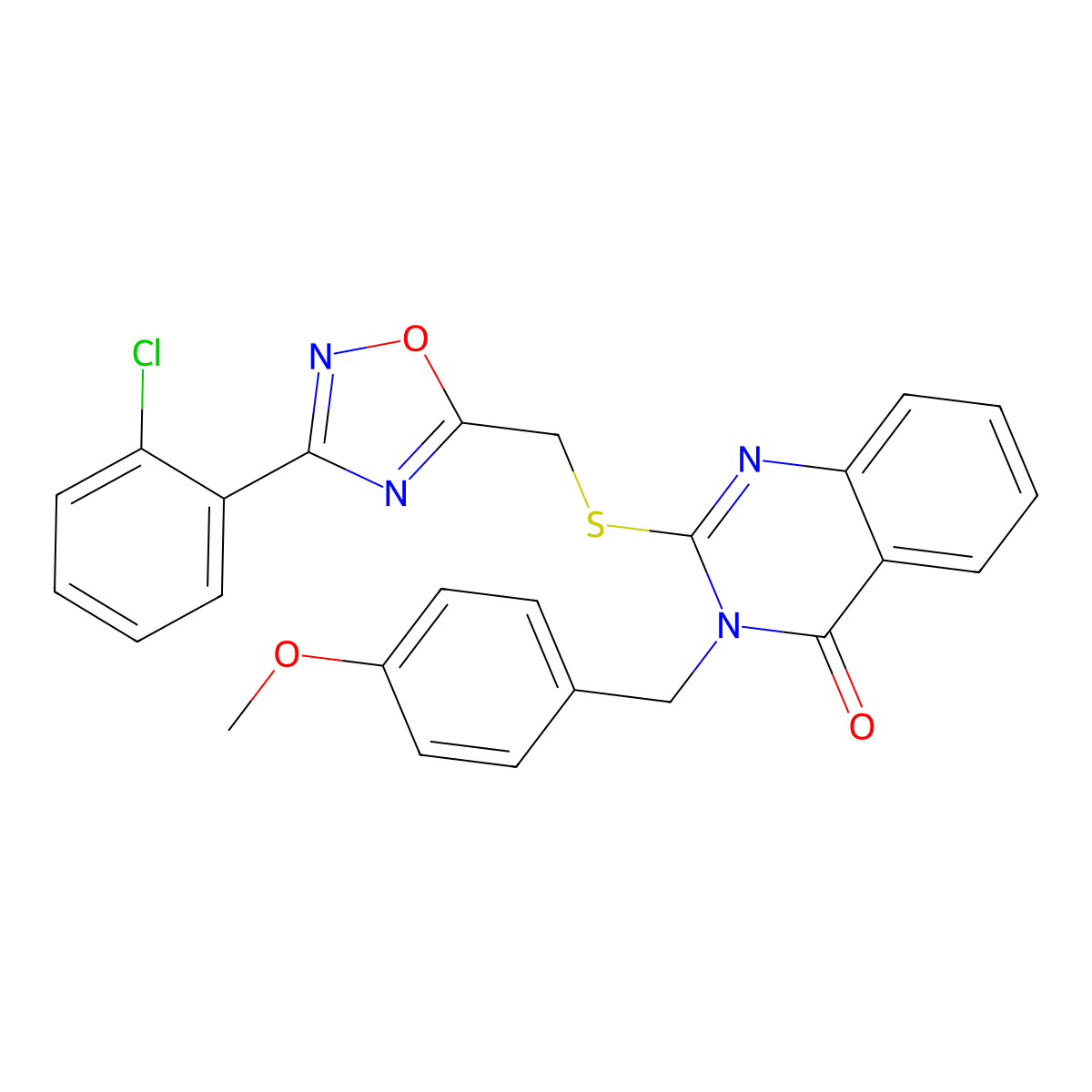 2-(((3-(2-chlorophenyl)-1,2,4-oxadiazol-5-yl)methyl)thio)-3-(4-methoxybenzyl)quinazolin-4(3H)-one molecular structure, CAS 1014340-56-7