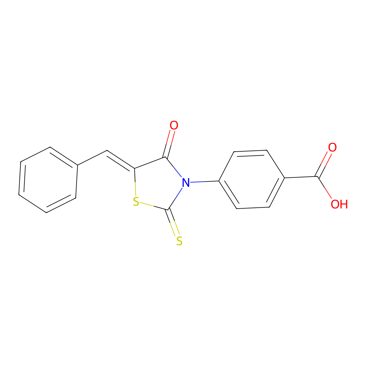 4-(5-Phenylmethylene-4-oxo-2-thionothiazolidin-3-yl)benzoic acid molecular structure, CAS 101439-76-3