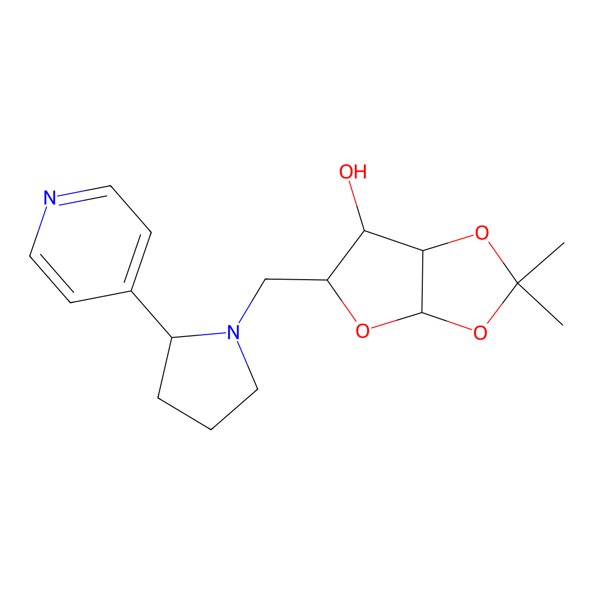 (3aR,5R,6S,6aR)-2,2-dimethyl-5-{[(2R)-2-(pyridin-4-yl)pyrrolidin-1-yl]methyl}-tetrahydro-2H-furo[2,3-d][1,3]dioxol-6-ol molecular structure, CAS 1014404-81-9