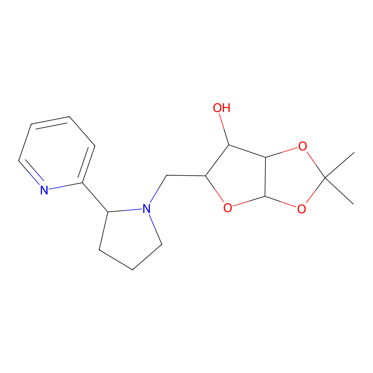 (3aR,5R,6S,6aR)-2,2-dimethyl-5-{[(2S)-2-(pyridin-2-yl)pyrrolidin-1-yl]methyl}-tetrahydro-2H-furo[2,3-d][1,3]dioxol-6-ol molecular structure, CAS 1014404-84-2