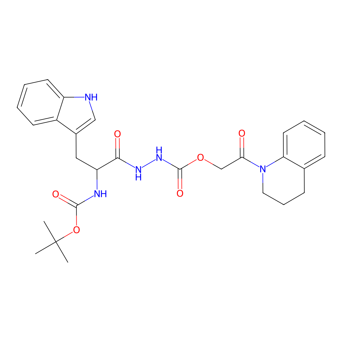 tert-butyl N-[(2S)-1-[2-[2-(3,4-dihydro-2H-quinolin-1-yl)-2-oxoethoxy]carbonylhydrazinyl]-3-(1H-indol-3-yl)-1-oxopropan-2-yl]carbamate molecular structure, CAS 1014405-03-8