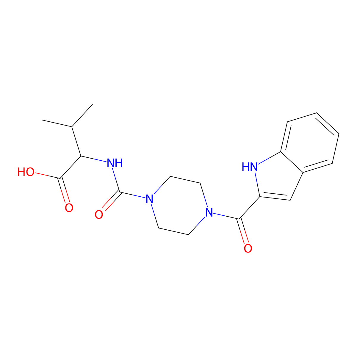 N-{[4-(1H-indol-2-ylcarbonyl)piperazin-1-yl]carbonyl}-L-valine molecular structure, CAS 1014408-24-2