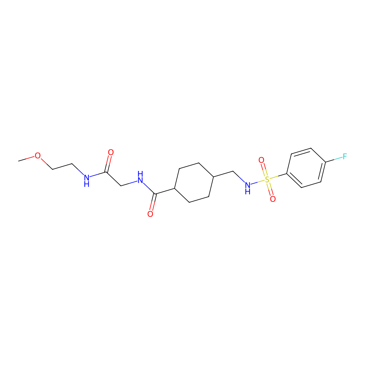 trans-4-({[(4-fluorophenyl)sulfonyl]amino}methyl)-N-{2-[(2-methoxyethyl)amino]-2-oxoethyl}cyclohexanecarboxamide molecular structure, CAS 1014410-06-0