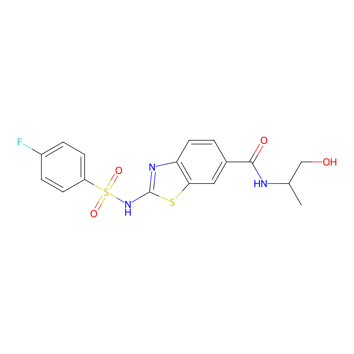 2-[(4-fluorophenyl)sulfonylamino]-N-[(2S)-1-hydroxypropan-2-yl]-1,3-benzothiazole-6-carboxamide molecular structure, CAS 1014410-29-7