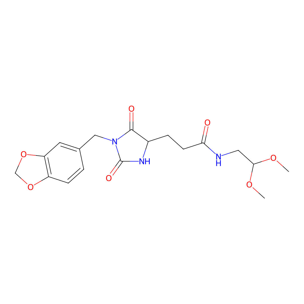 3-[(4S)-1-(1,3-benzodioxol-5-ylmethyl)-2,5-dioxoimidazolidin-4-yl]-N-(2,2-dimethoxyethyl)propanamide molecular structure, CAS 1014411-42-7