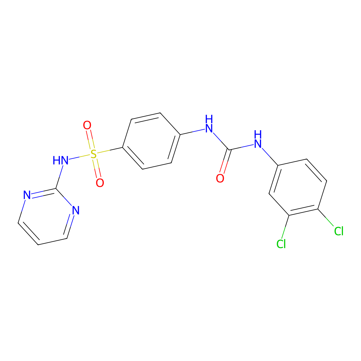 4-(3-(3,4-dichlorophenyl)ureido)-N-(pyrimidin-2-yl)benzenesulfonamide molecular structure, CAS 101446-85-9