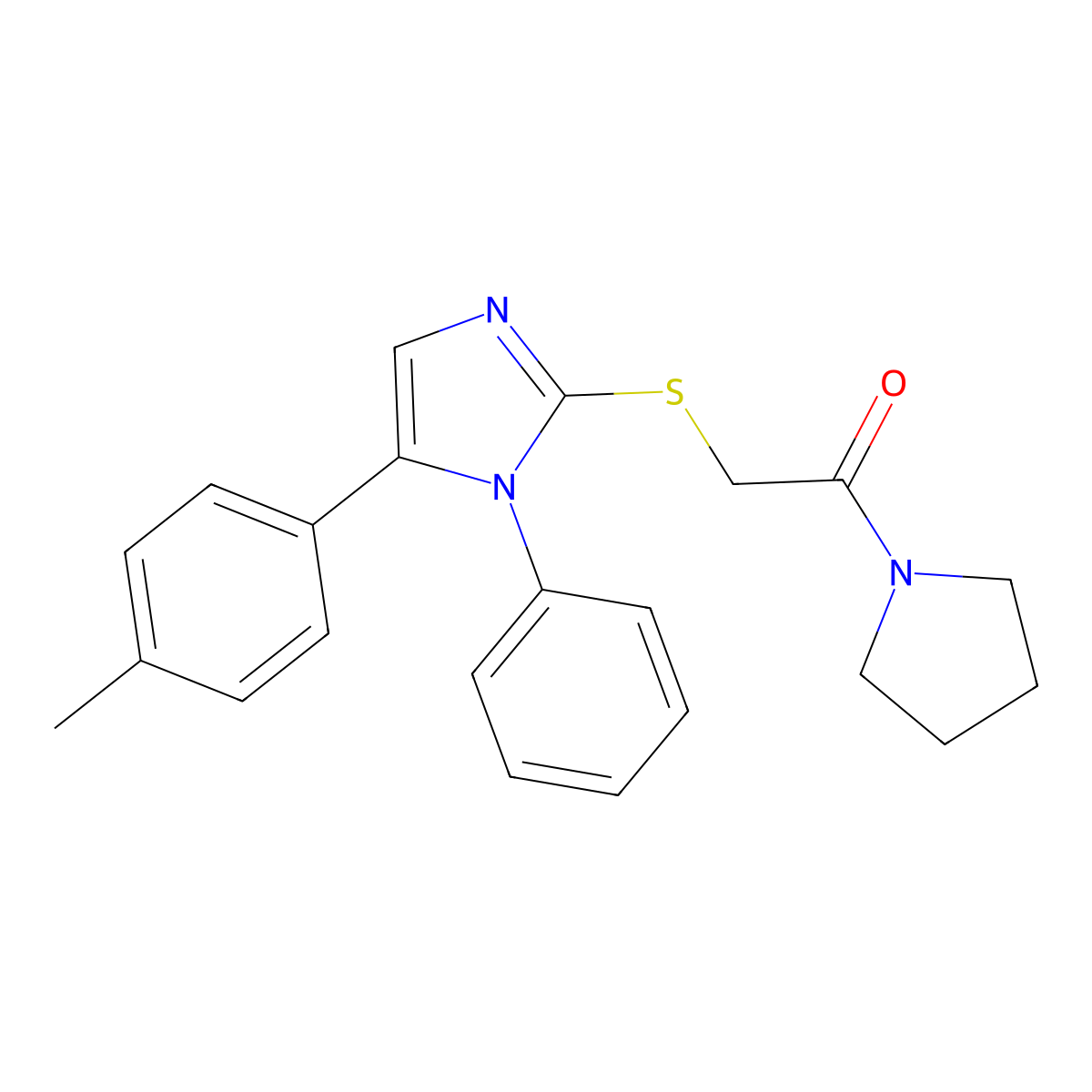 2-((1-phenyl-5-(p-tolyl)-1H-imidazol-2-yl)thio)-1-(pyrrolidin-1-yl)ethanone molecular structure, CAS 1014572-08-7