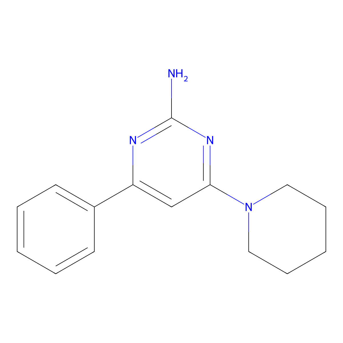 2-Pyrimidinamine, 4-phenyl-6-(1-piperidinyl)- molecular structure, CAS 101460-12-2