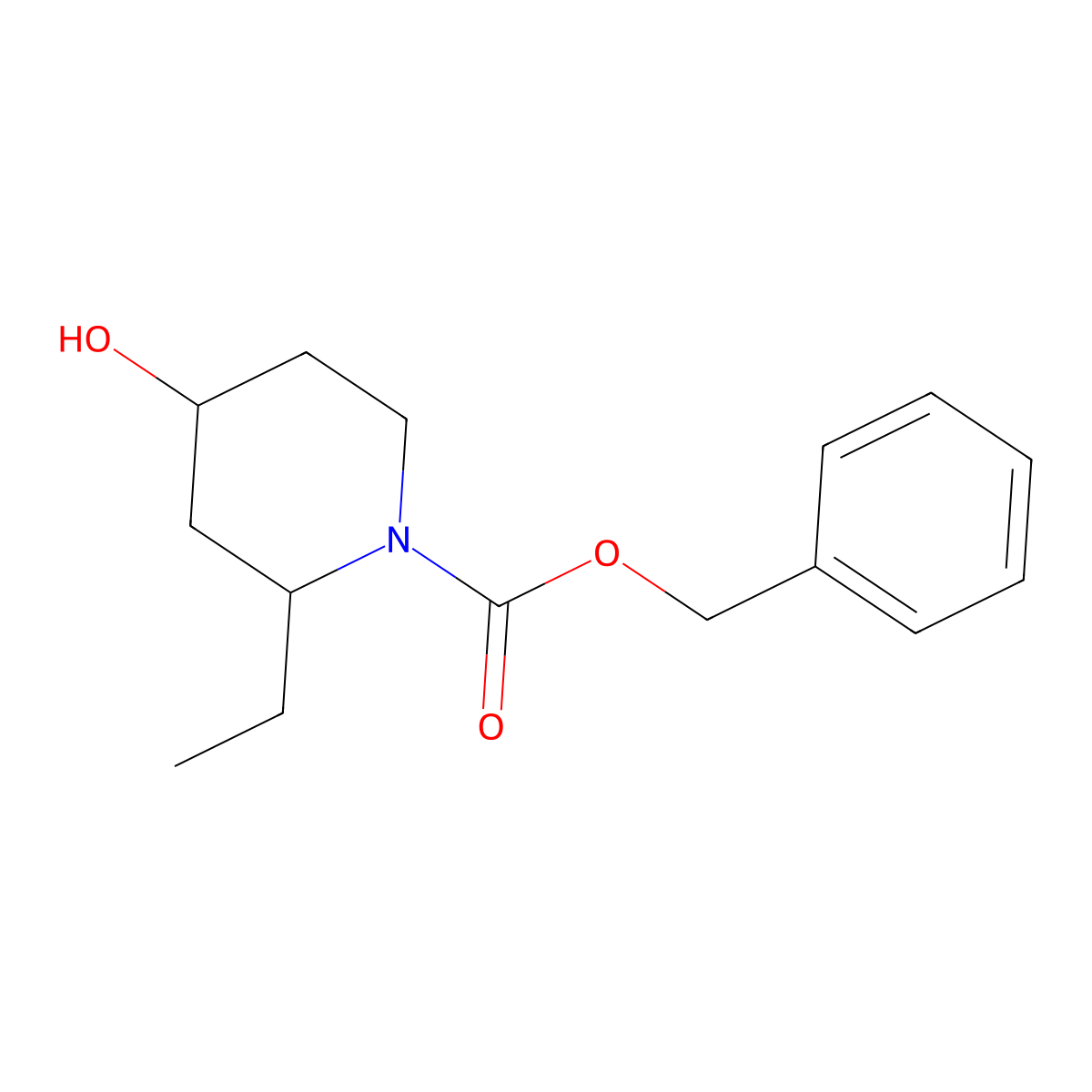Benzyl 2-ethyl-4-hydroxypiperidine-1-carboxylate molecular structure, CAS 1014608-14-0