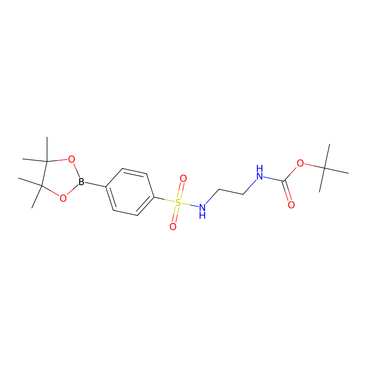 tert-Butyl (2-((4-(4,4,5,5-tetramethyl-1,3,2-dioxaborolan-2-yl)phenyl)sulfonamido)ethyl)carbamate molecular structure, CAS 1014613-14-9