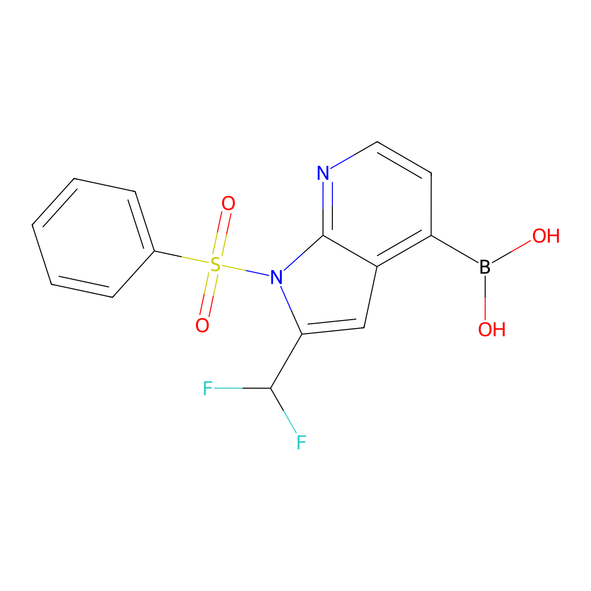 Boronic acid, B-[2-(difluoromethyl)-1-(phenylsulfonyl)-1H-pyrrolo[2,3-b]pyridin-4-yl]- molecular structure, CAS 1014613-45-6