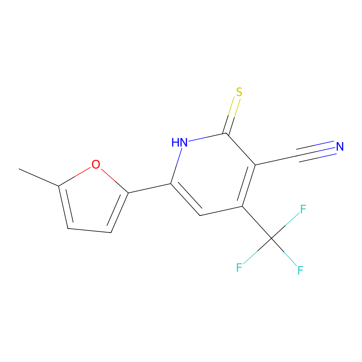 6-(5-Methylfuran-2-yl)-2-sulfanyl-4-(trifluoromethyl)pyridine-3-carbonitrile molecular structure, CAS 1014623-05-2