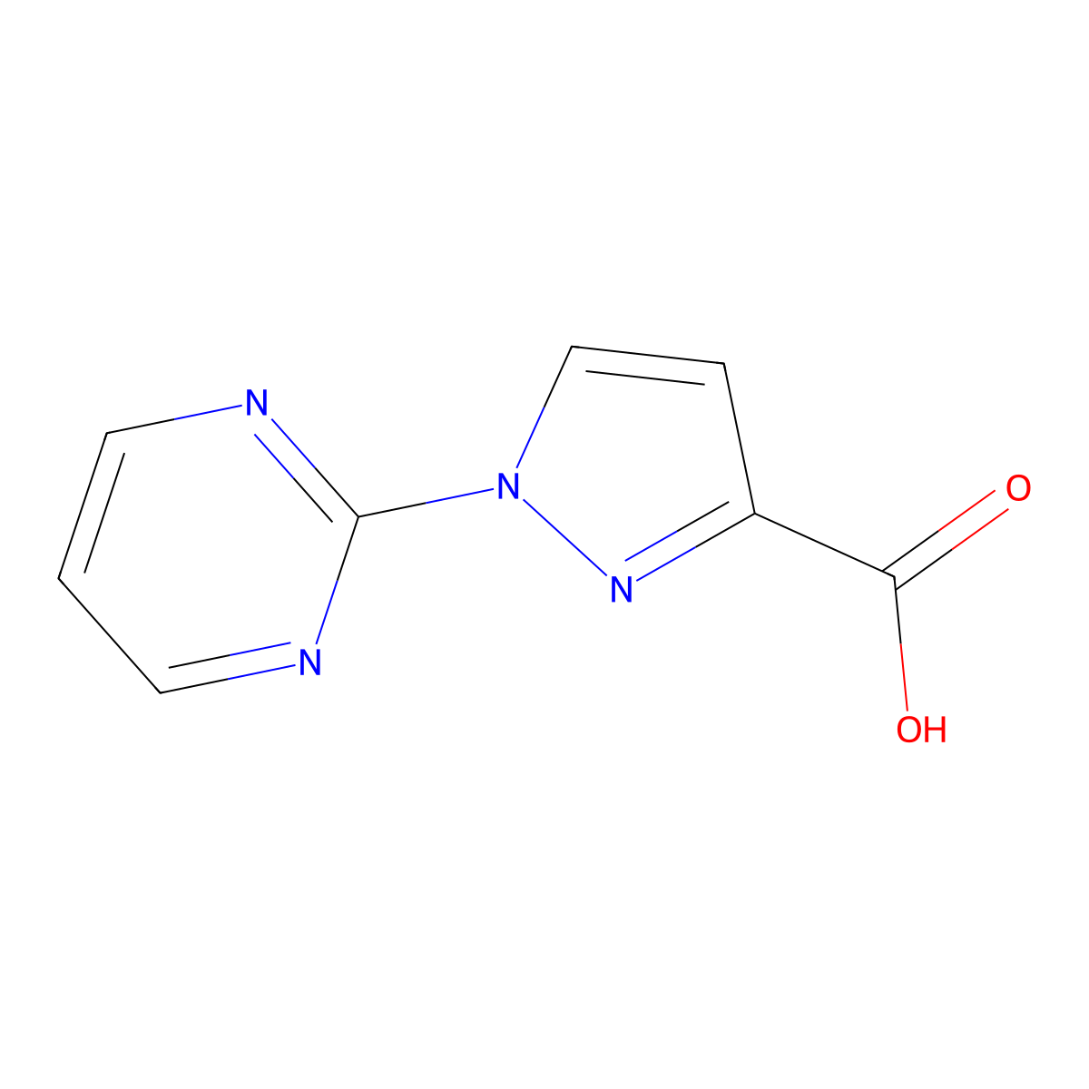 1-(pyrimidin-2-yl)-1H-pyrazole-3-carboxylic acid molecular structure, CAS 1014631-78-7