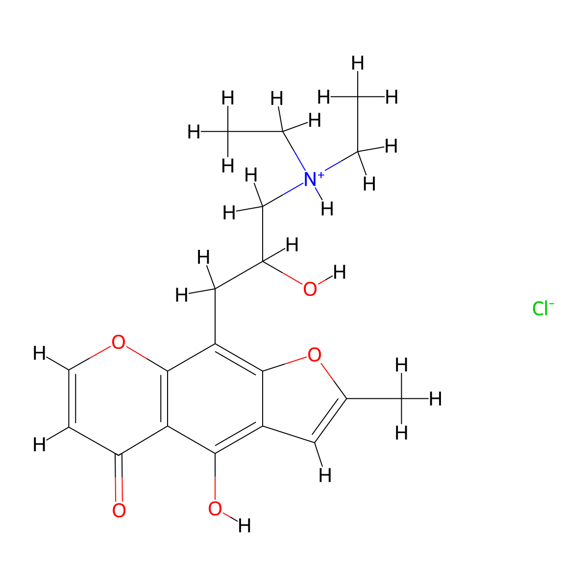 9-(3-(Diethylamino)-2-hydroxypropyl)-4-hydroxy-2-methyl-5H-furo(3,2-g)(1)benzopyran-5-one--hydrogen chloride (1/1) molecular structure, CAS 101468-21-7