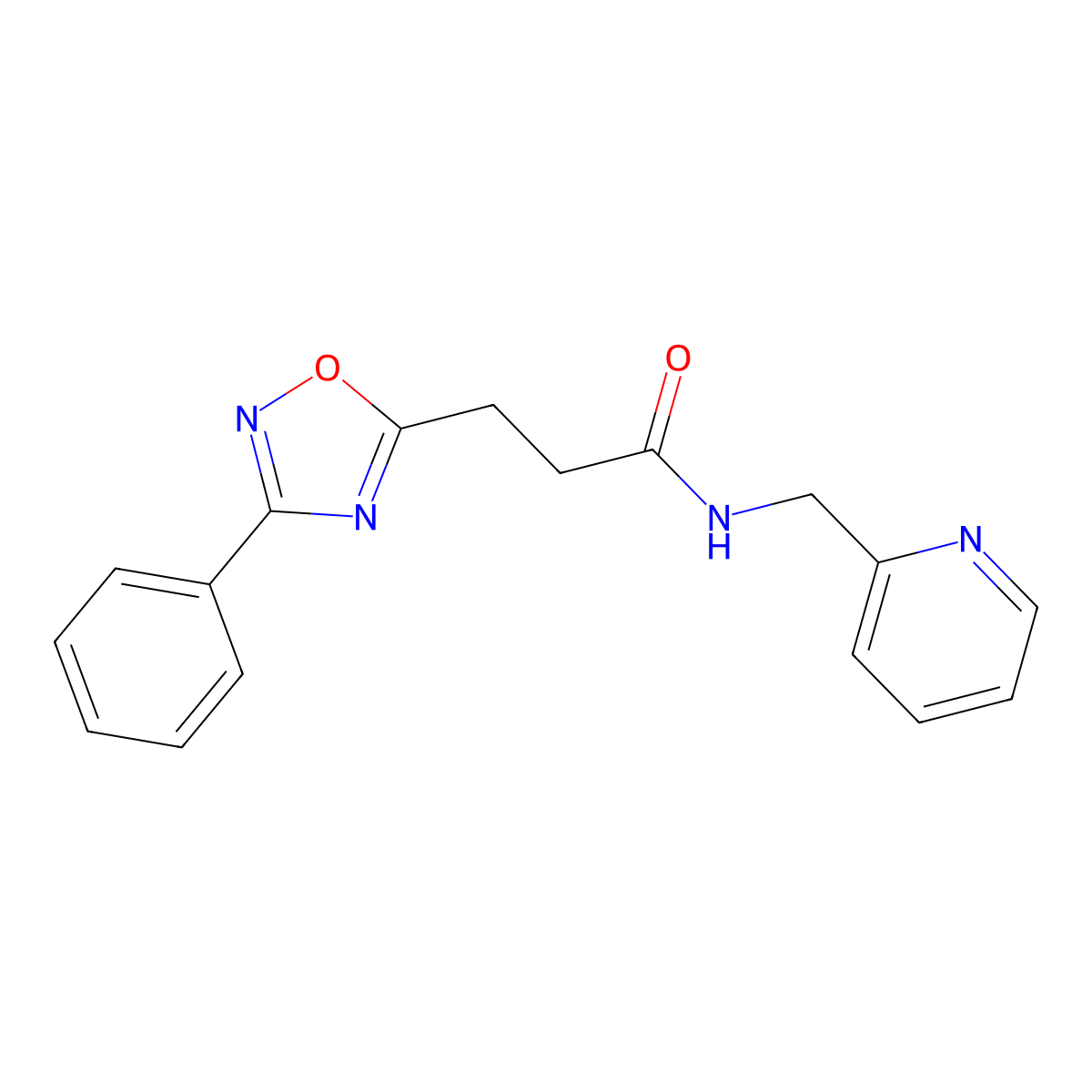 3-(3-phenyl-1,2,4-oxadiazol-5-yl)-N-(pyridin-2-ylmethyl)propanamide molecular structure, CAS 1014909-42-2