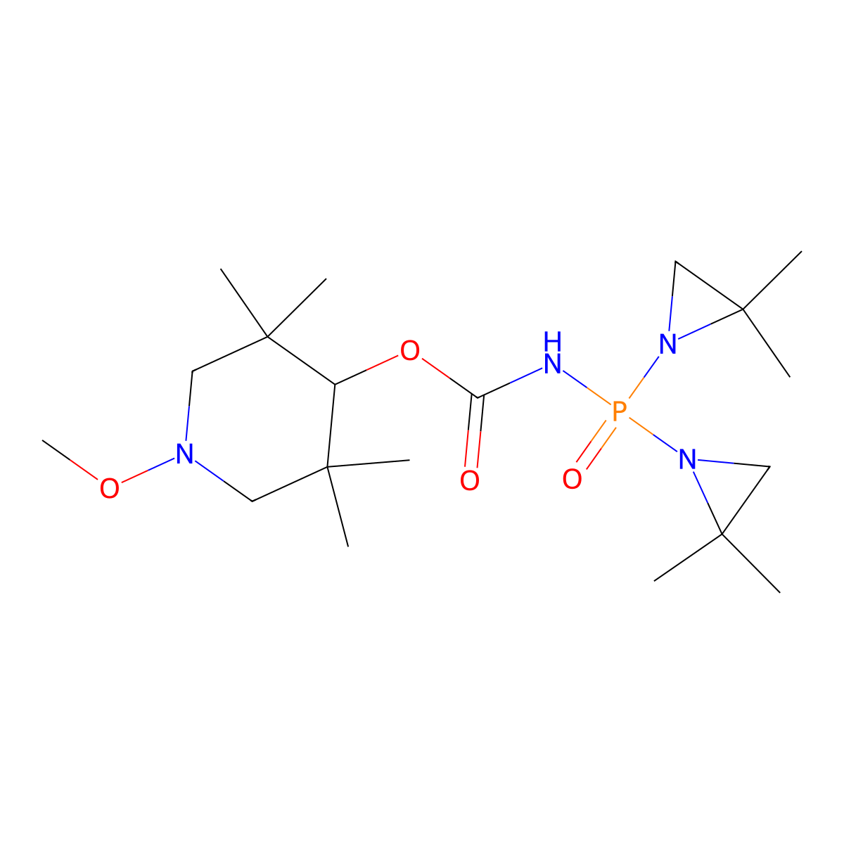 Carbamic acid, (bis(2,2-dimethyl-1-aziridinyl)phosphinyl)-, 1-methoxy-2,2,6,6-tetramethyl-4-piperidyl ester molecular structure, CAS 101491-53-6