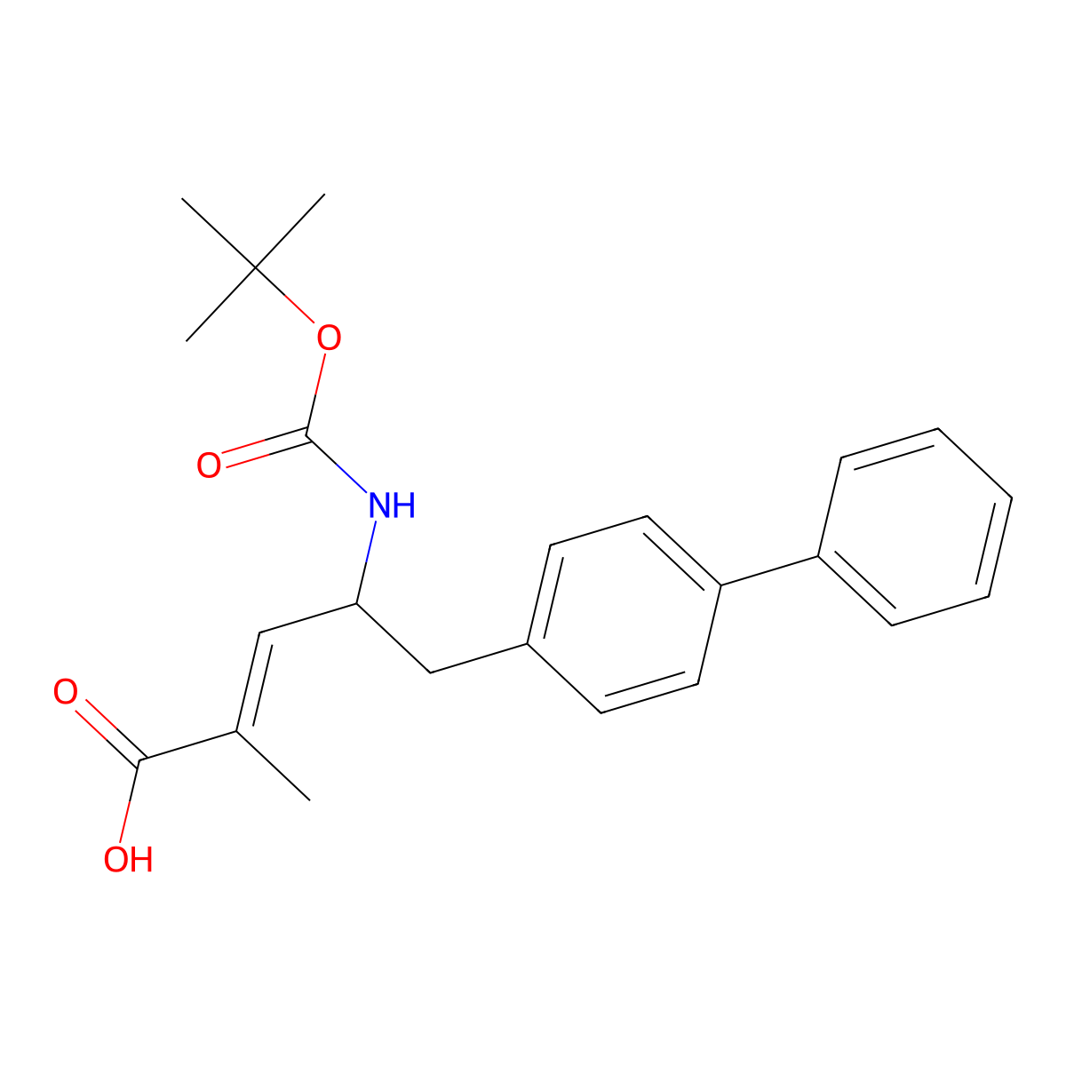 (2E,4S)-5-[1,1'-Biphenyl]-4-yl-4-[[(1,1-dimethylethoxy)carbonyl]amino]-2-methyl-2-pentenoic acid molecular structure, CAS 1015037-46-3