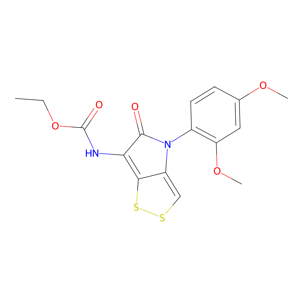 ethyl N-[4-(2,4-dimethoxyphenyl)-5-oxodithiolo[4,3-b]pyrrol-6-yl]carbamate molecular structure, CAS 1015064-87-5