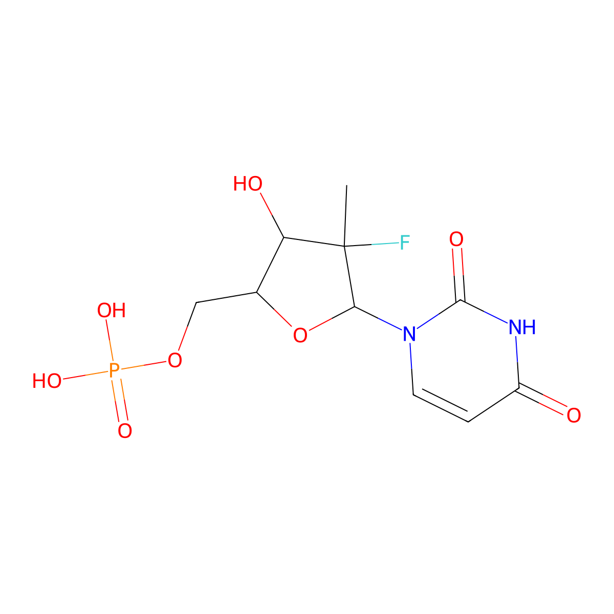 5'-Uridylic acid, 2'-deoxy-2'-fluoro-2'-methyl-, (2'R)- molecular structure, CAS 1015073-43-4