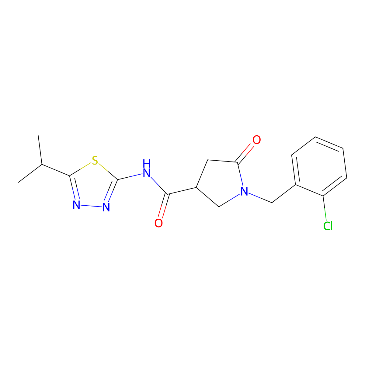 1-[(2-chlorophenyl)methyl]-5-oxo-N-[5-(propan-2-yl)-1,3,4-thiadiazol-2-yl]pyrrolidine-3-carboxamide molecular structure, CAS 1015151-56-0