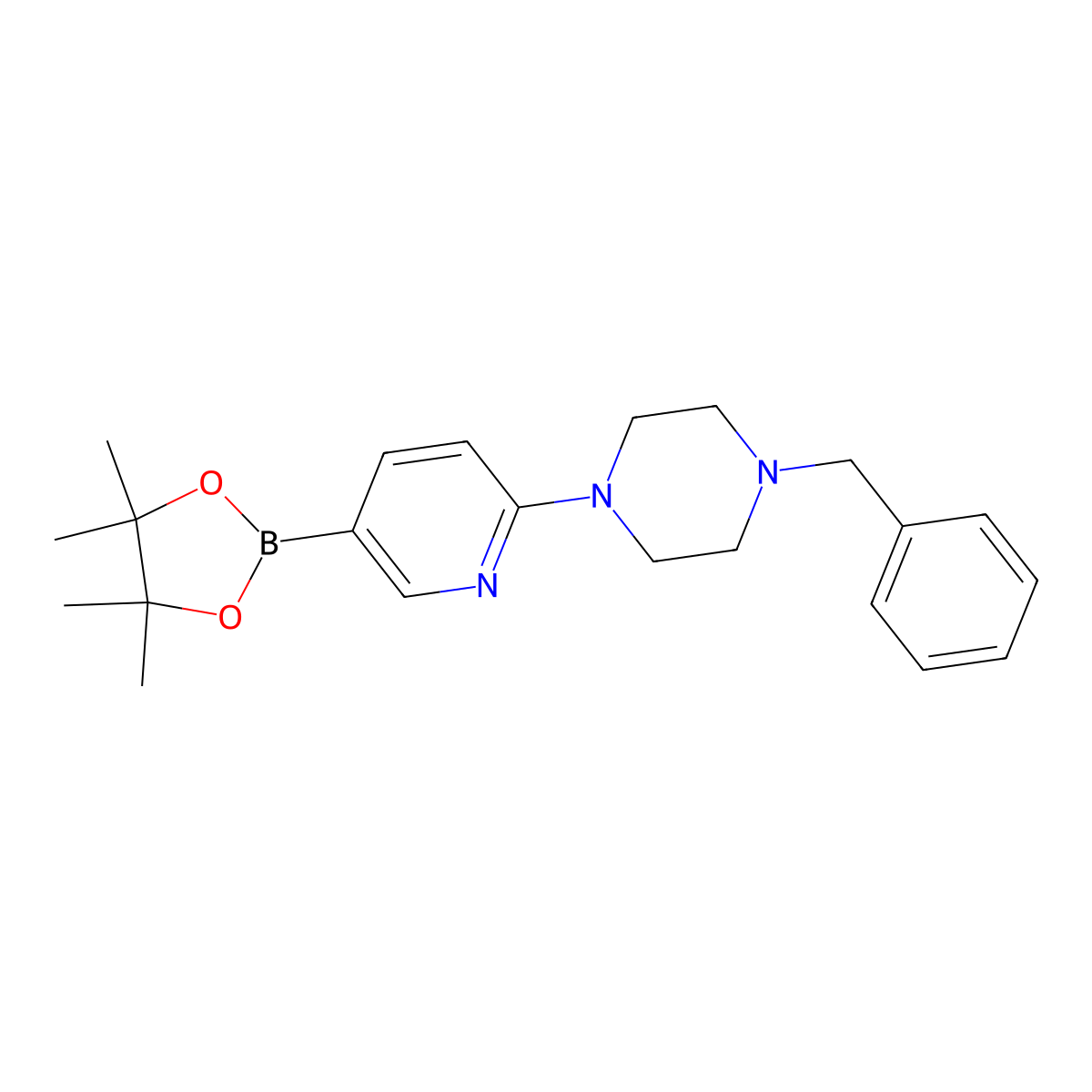 1-(Phenylmethyl)-4-[5-(4,4,5,5-tetramethyl-1,3,2-dioxaborolan-2-yl)-2-pyridinyl]piperazine molecular structure, CAS 1015242-03-1