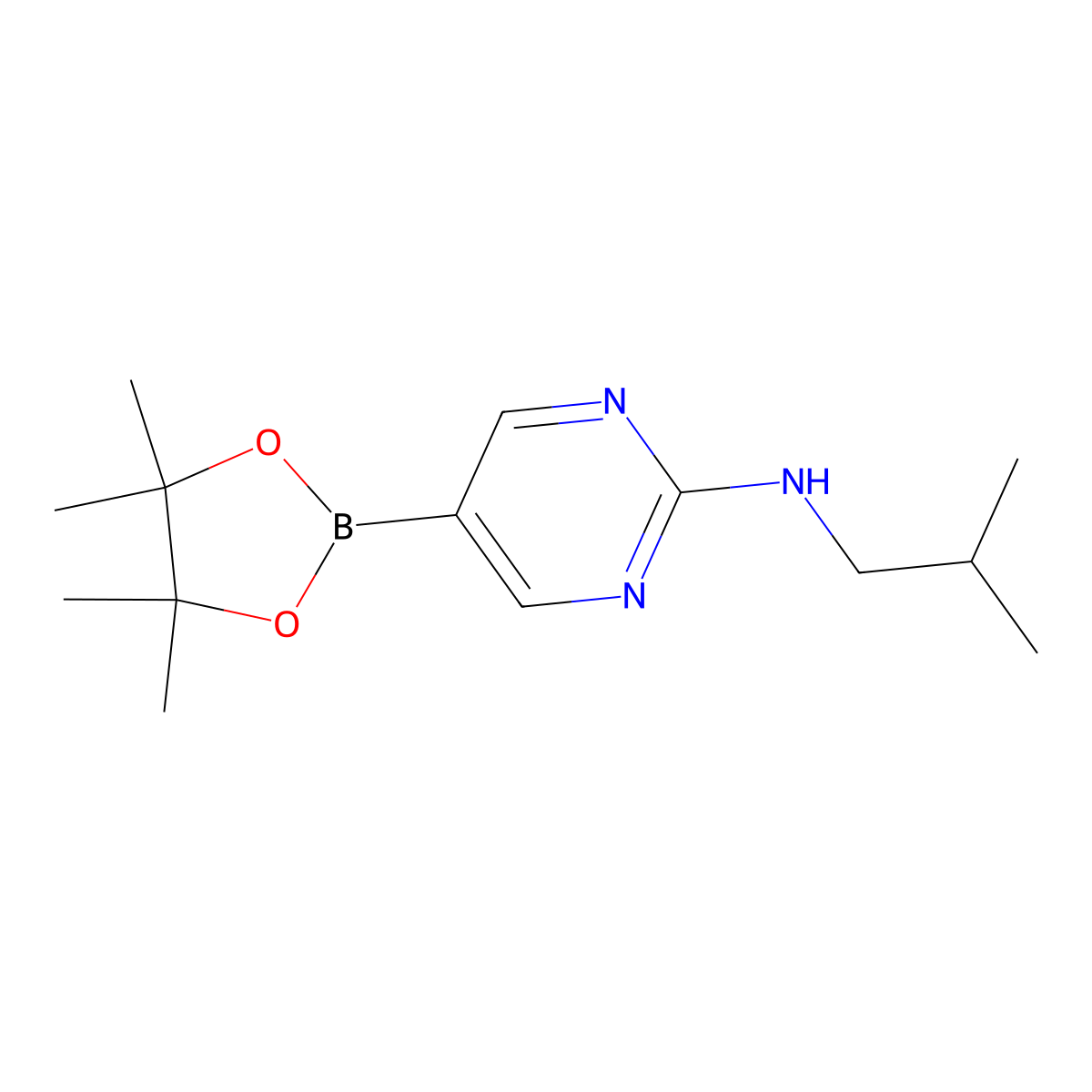 N-Isobutyl-5-(4,4,5,5-tetramethyl-1,3,2-dioxaborolan-2-yl)pyrimidin-2-amine molecular structure, CAS 1015242-06-4