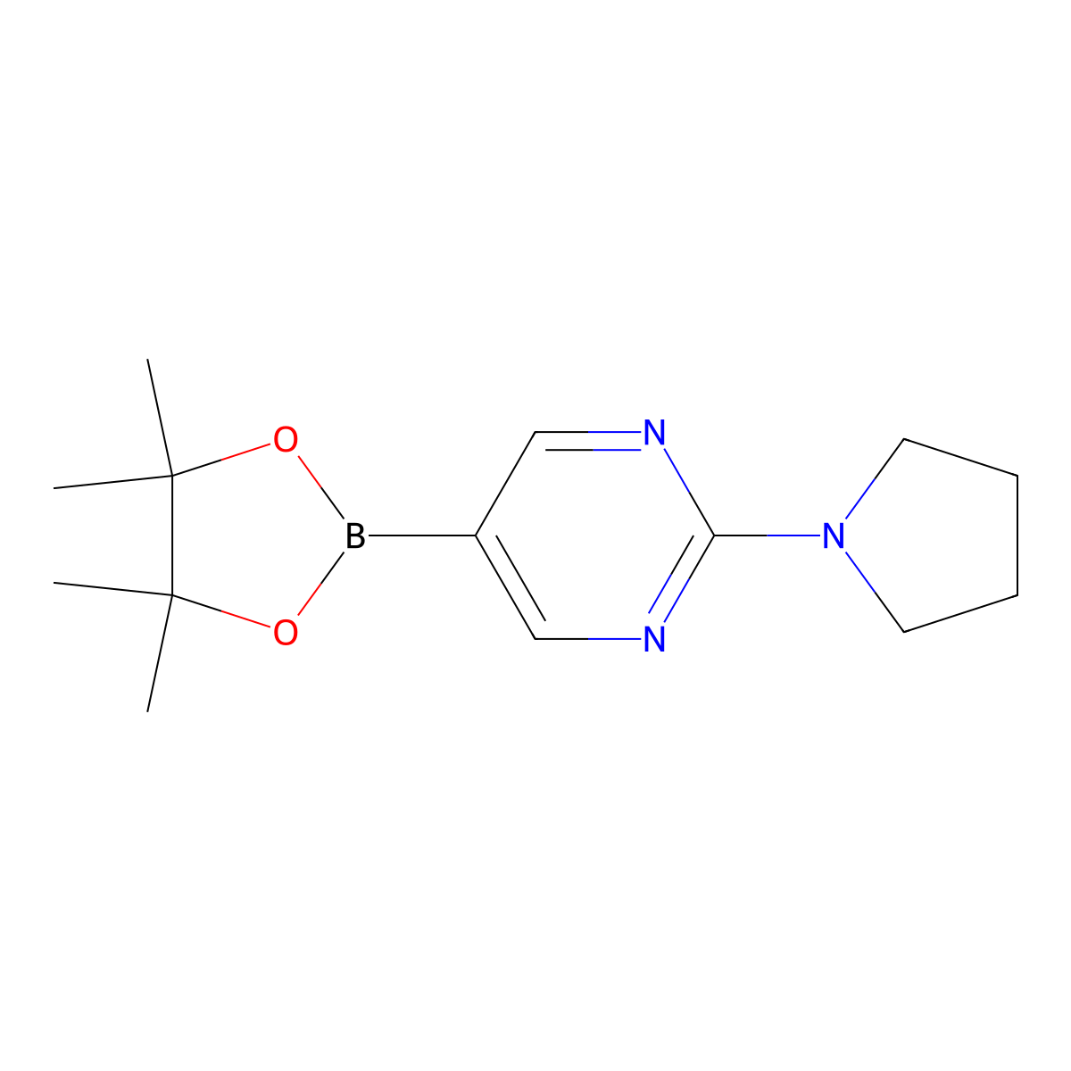 2-(Pyrrolidin-1-yl)-5-(4,4,5,5-tetramethyl-1,3,2-dioxaborolan-2-yl)pyrimidine molecular structure, CAS 1015242-07-5