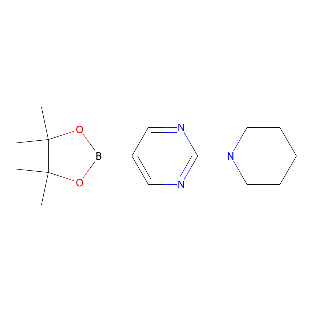 2-(Piperidin-1-yl)-5-(4,4,5,5-tetramethyl-1,3,2-dioxaborolan-2-yl)pyrimidine molecular structure, CAS 1015242-08-6
