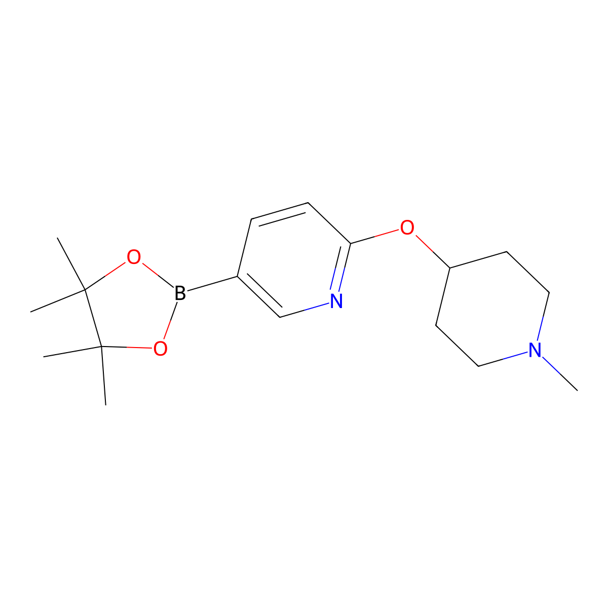 2-[(1-Methylpiperidin-4-YL)oxy]-5-(tetramethyl-1,3,2-dioxaborolan-2-YL)pyridine molecular structure, CAS 1015242-42-8