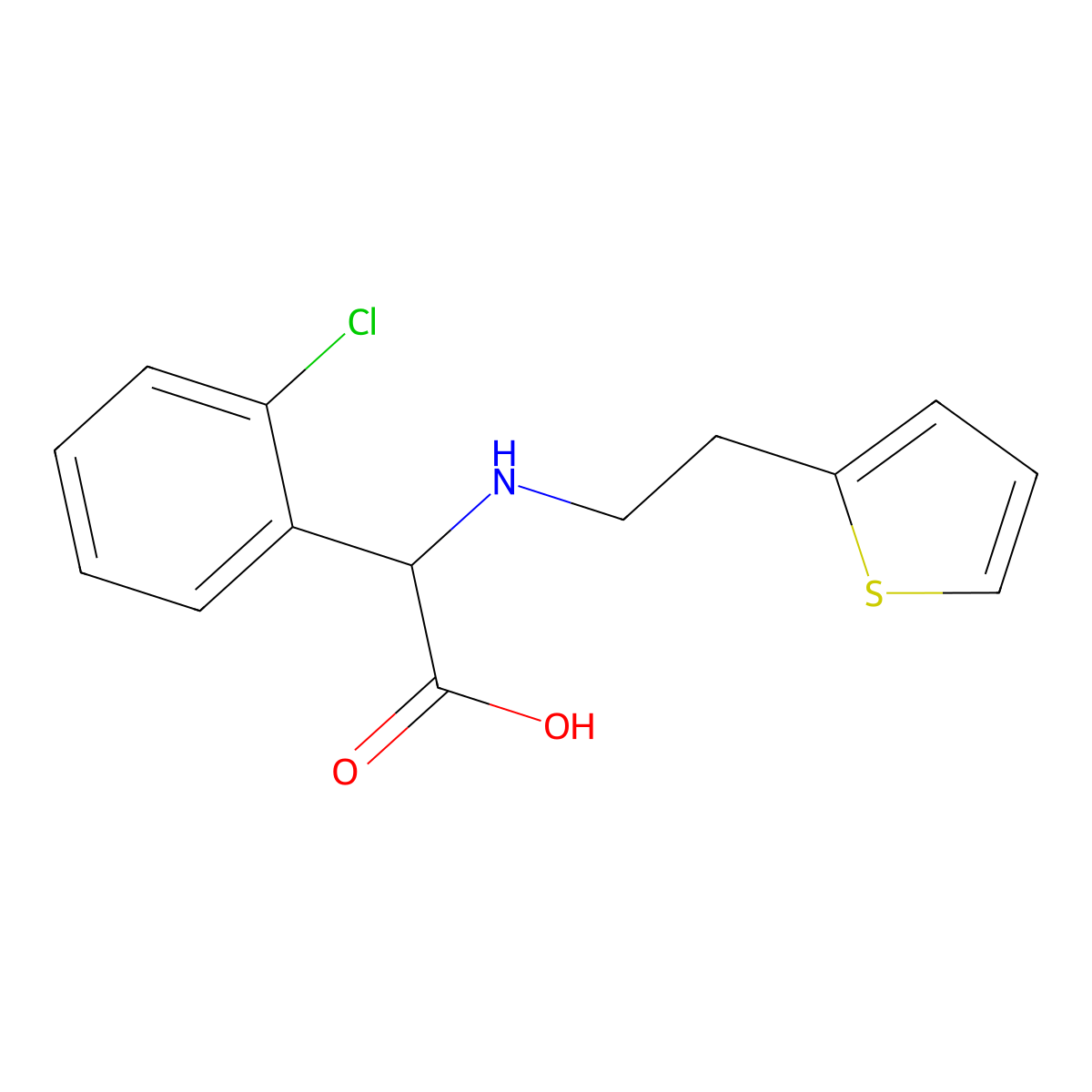 (S)-2-(2-Chlorophenyl)-2-((2-(thiophen-2-yl)ethyl)amino)acetic acid (Clopidogrel Impurity) molecular structure, CAS 1015247-87-6