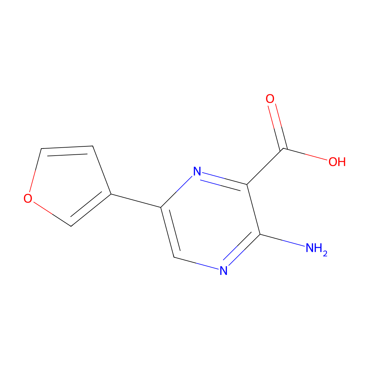 3-Amino-6-(furan-3-yl)pyrazine-2-carboxylic acid molecular structure, CAS 1015258-74-8