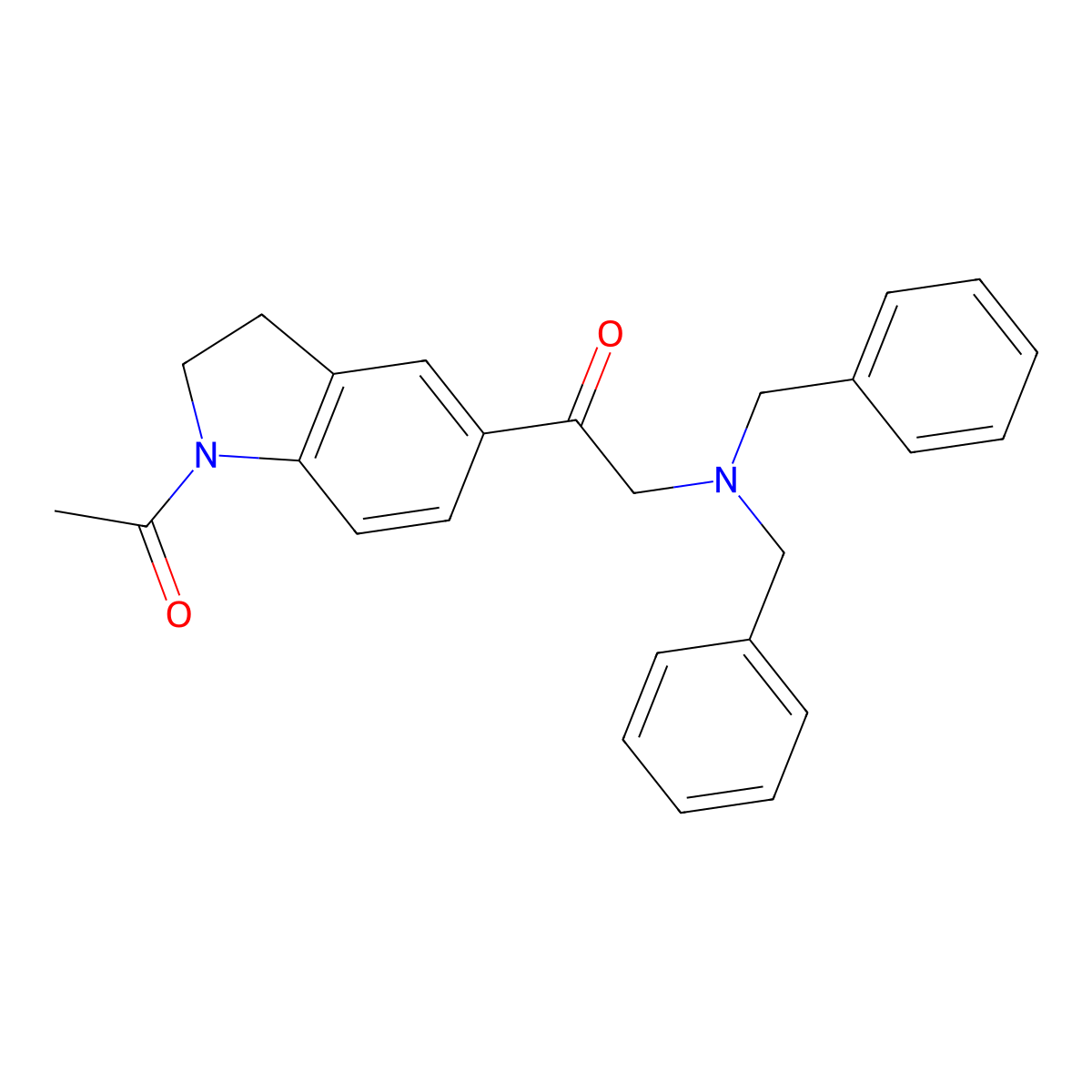 Ethanone, 1-(1-acetyl-2,3-dihydro-1H-indol-5-yl)-2-[bis(phenylmethyl)amino]- molecular structure, CAS 101544-38-1