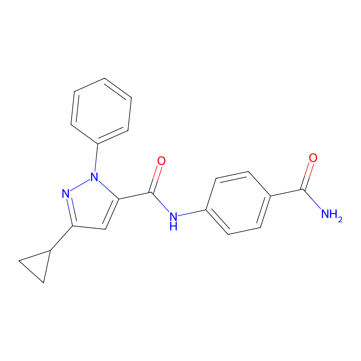N-(4-carbamoylphenyl)-3-cyclopropyl-1-phenyl-1H-pyrazole-5-carboxamide molecular structure, CAS 1015532-45-2