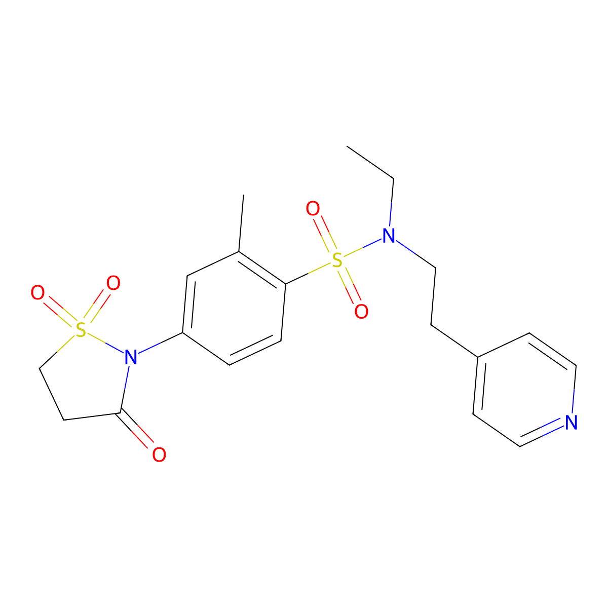 4-(1,1-dioxido-3-oxoisothiazolidin-2-yl)-N-ethyl-2-methyl-N-(2-(pyridin-4-yl)ethyl)benzenesulfonamide molecular structure, CAS 1015535-11-1
